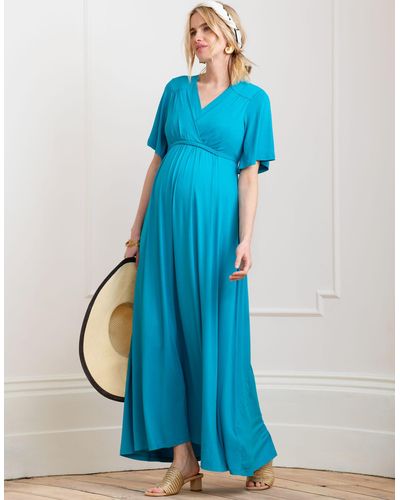Seraphine Turquoise Blue Jersey Maternity To Nursing Maxi Dress