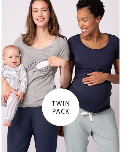 Seraphine Maternity & Nursing T-shirts – Navy & Gray Twin Pack