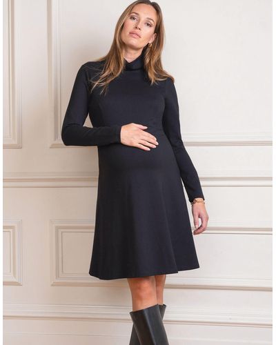Seraphine Black Long Sleeve High Neck Maternity Dress