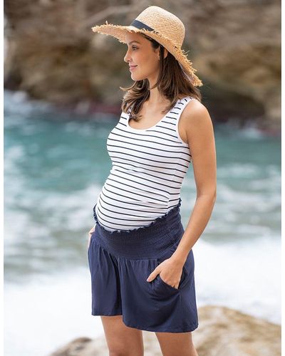 Seraphine Navy Blue Maternity Shirred Waist Shorts