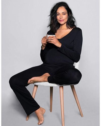 Seraphine Black Bamboo Lounge Maternity Pajamas
