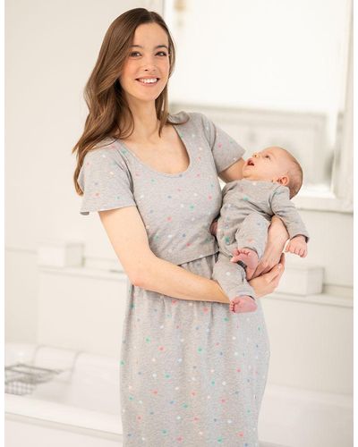 Seraphine Spot Print Mama & Mini Maternity To Nursing Nightdress Set – Gray
