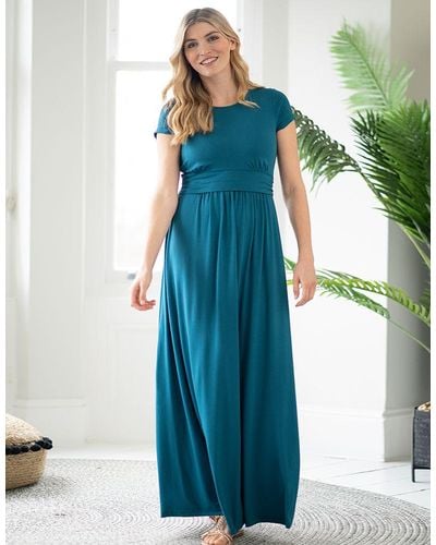 Seraphine Maternity & Nursing Short Sleeve Maxi Dress - Teal - Blue