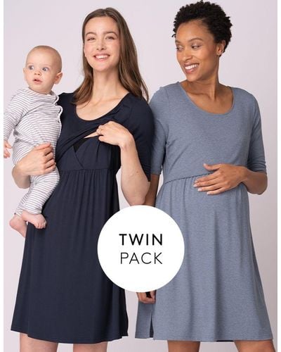 Seraphine Stretch Jersey Maternity & Nursing Nighties – Twin Pack - Blue