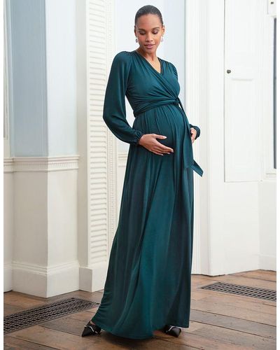 Seraphine Forest Green Maternity & Nursing Maxi Dress - Blue
