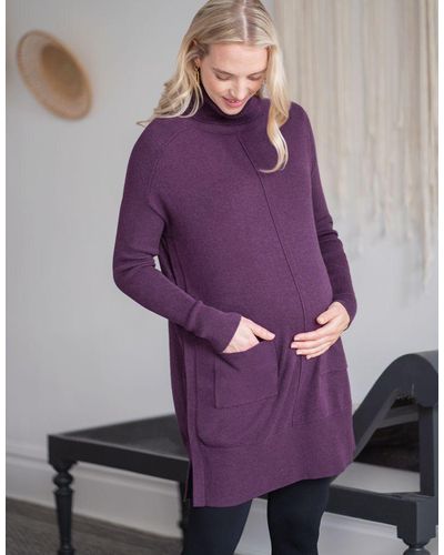 Seraphine Plum Cotton Knit Maternity & Nursing Tunic - Purple