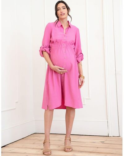 Seraphine Maternity Shirt Dress - Pink