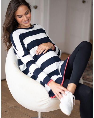 Seraphine Bold Stripe Cotton Knit Maternity & Nursing Sweater - Blue