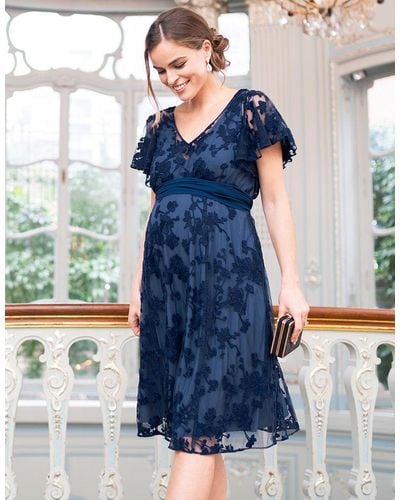 Seraphine Navy Blue Floral Lace Maternity To Nursing Occasion Dress