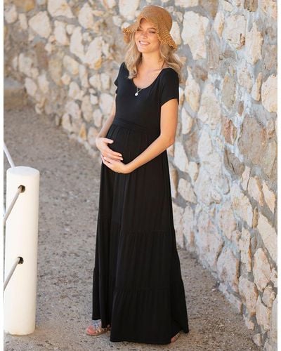 Seraphine Black Jersey Maternity & Nursing Maxi Dress
