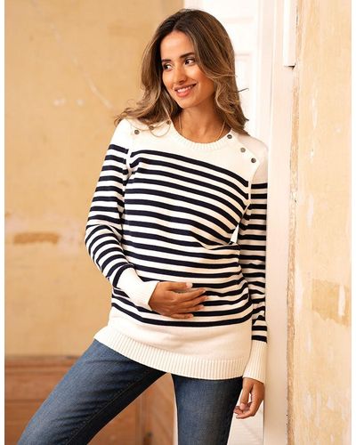 Seraphine Nautical Cotton Maternity & Nursing Sweater - Blue