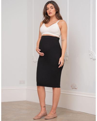 Seraphine Ribbed Knit Black Maternity Pencil Skirt