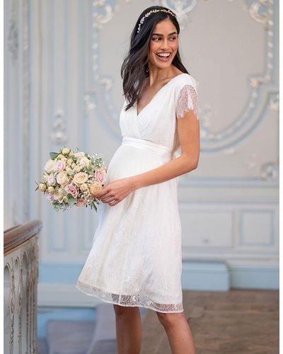 Seraphine Short Lace V Neck Maternity Wedding Dress - White
