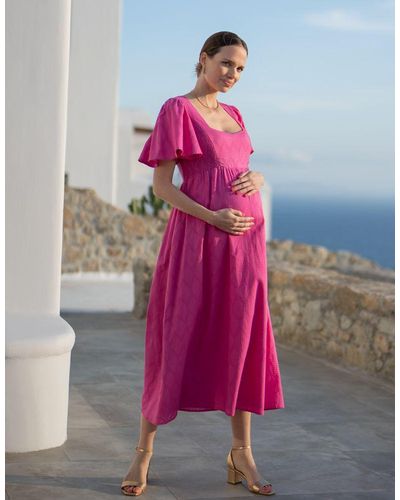 Seraphine Fuchsia Pink Cotton Broderie Maternity & Nursing Dress