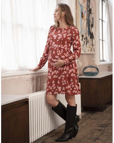 Seraphine Rust Floral Maternity & Nursing Dress - Red