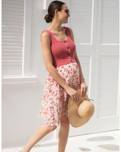 Seraphine Coral Pink Double Layer Maternity & Nursing Dress