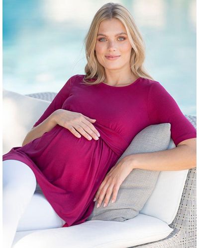 Seraphine Raspberry Pink Maternity To Nursing Short Sleeve Fitted Top