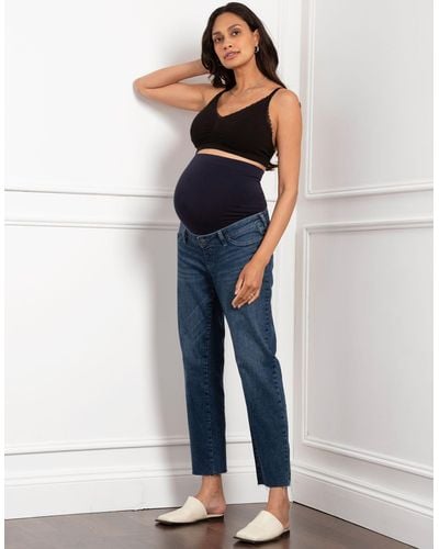 Seraphine Tapered Frayed Hem Maternity Jeans - Blue