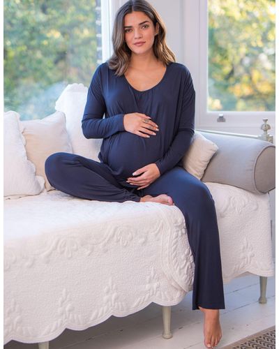 Seraphine Navy Bamboo Maternity & Nursing Pajamas - Blue