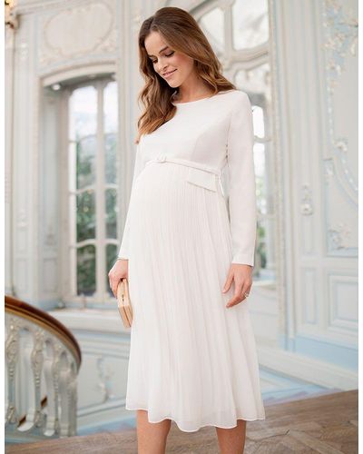 Seraphine Ivory Pleated Midi Maternity Dress - White