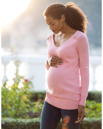 Seraphine Pink Fine Knit V-neck Maternity To Nursing Sweater
