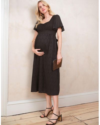 Seraphine Black Cotton Broderie Maternity & Nursing Dress - Metallic