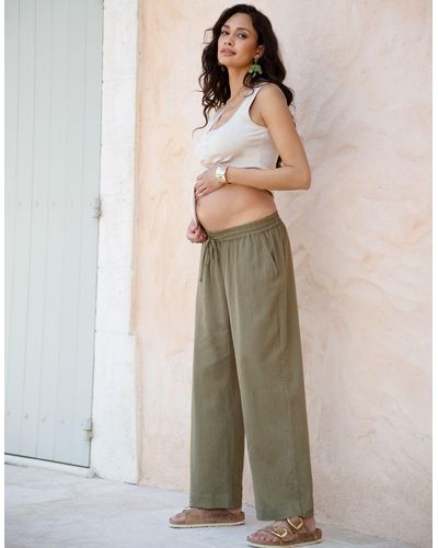 Seraphine Wide-leg Linen-blend Under Bump Maternity Pants - Green