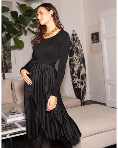 Seraphine Black Pleated Maternity Midi Skirt - Gray