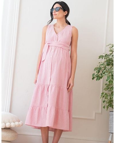 Seraphine Cotton Button-down Sleeveless Midi Dress - Pink