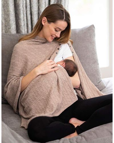 Seraphine Camel Cable Knit Nursing Cover Maternity Shawl - Multicolor