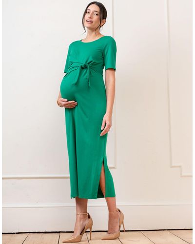 Seraphine Tie-front Ponte Roma Jersey Maternity Dress - Green