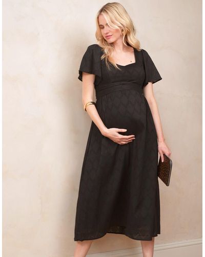 Seraphine Black Cotton Broderie Maternity & Nursing Dress - Metallic