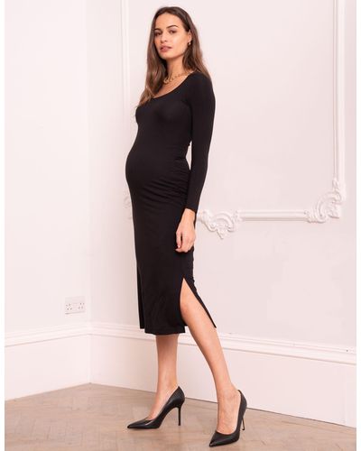 Seraphine Scoop Neck Black Maternity Midi Dress