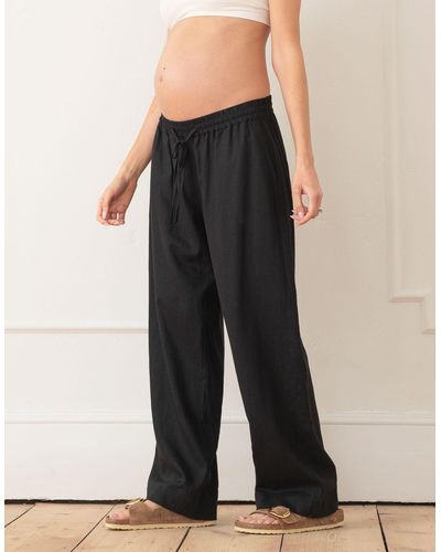Seraphine Wide-leg Linen-blend Under Bump Maternity Pants - Black