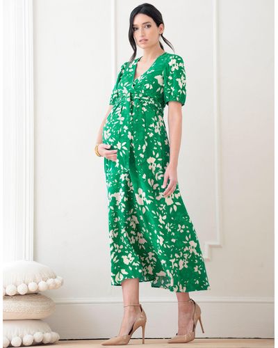 Seraphine Midi Length Maternity-to-nursing Wrap Dress - Green