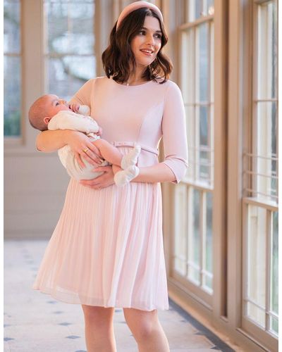 Seraphine Blush Pink Pleated Maternity & Nursing Dress