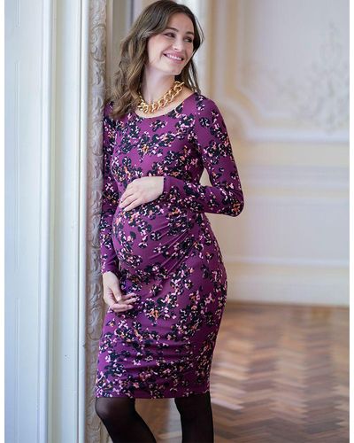 Seraphine Purple Print Jersey Bodycon Maternity Dress