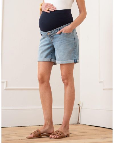 Seraphine Stretch Denim Over Bump Maternity Shorts - Blue