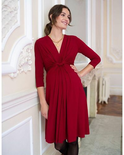 Seraphine Claret Red Knot Front Maternity Dress