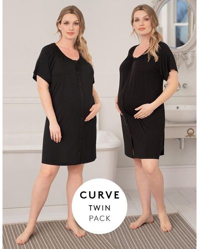 Seraphine Curve Button Down Maternity Nighties - Twin Pack - Black