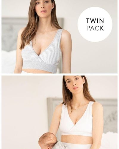 Seraphine Bamboo Maternity & Nursing Sleep Bras – Gray & White Twin Pack