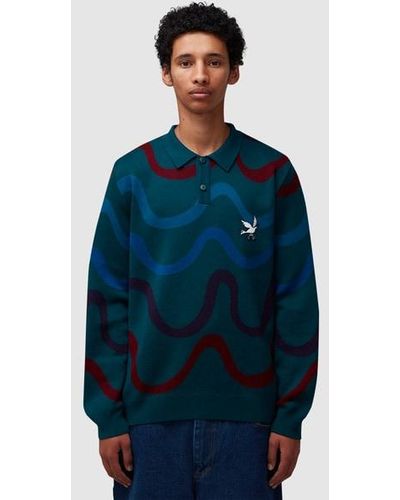 Parra Soundwave Knitted Polo Pullover - Blue