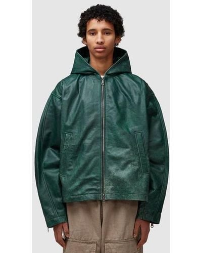 Cole Buxton Hooded Leather Jacket - Green