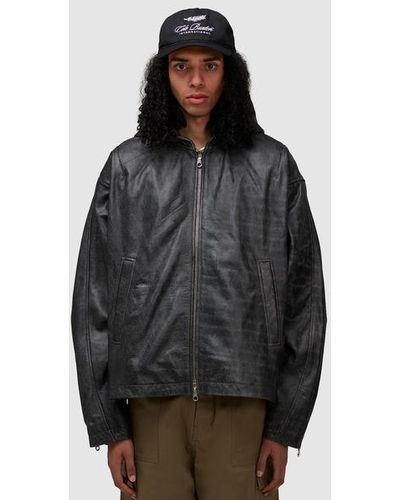 Cole Buxton Hooded Leather Jacket - Grey