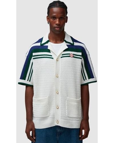 Casablanca Crochet Tennis Short Sleeve Shirt - Blue