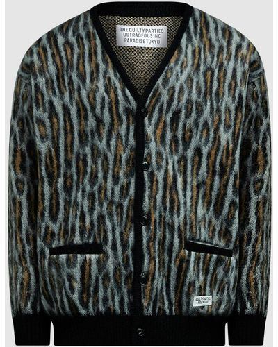 Wacko Maria Leopard Mohair Cardigan - Grey