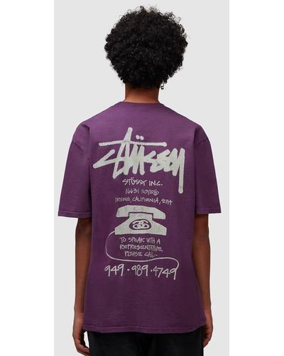 Stussy Old Phone Pigmented Dyed T-shirt - Purple
