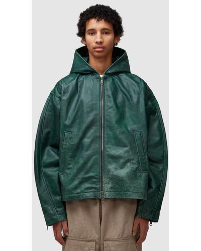 Cole Buxton Hooded Leather Jacket - Green