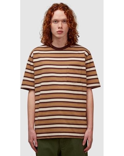 Beams Plus Striped Pocket T-shirt - Brown
