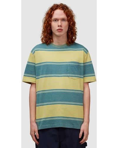 Beams Plus Striped Pocket T-shirt - Green
